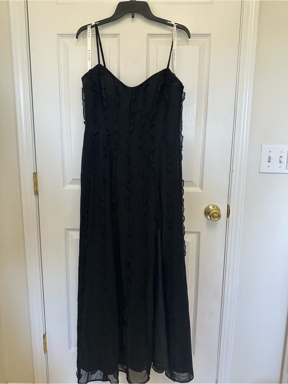 Azazie Black Ruffled Slip Dress